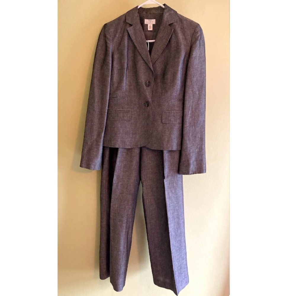 Gun Metal Grey Metallic Pant Suit- Ann Taylor Loft